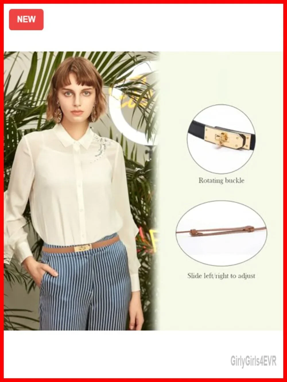 Women's Skinny Leather Belt Adjustable Golden Turn Lock Waistband